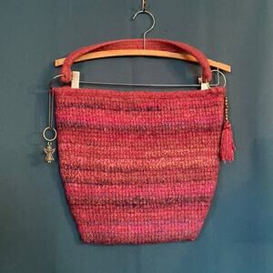 Handmade Pink Tote Bag Purse with Pewter Angel Accent